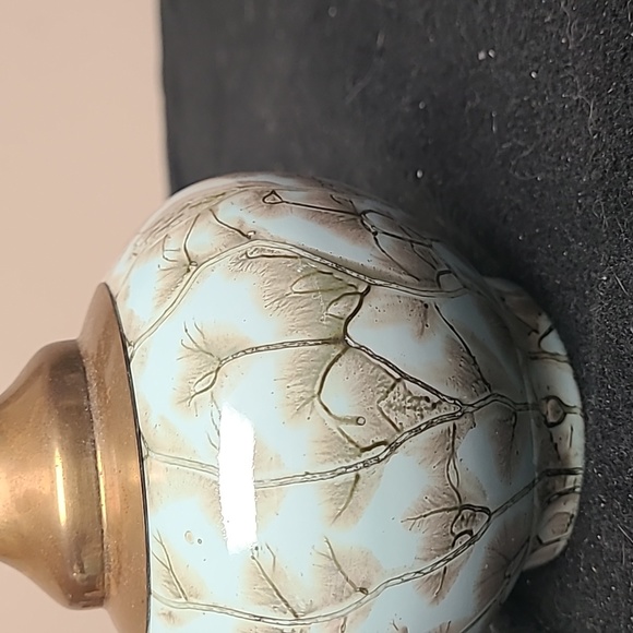 Vintage Delft Holland Ewer Vase with Brass Top and Aqua and Green Pottery Bottom - Picture 5 of 7